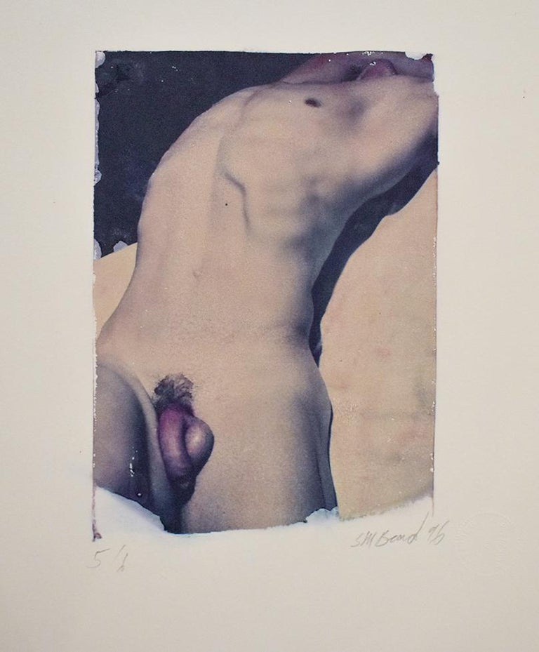 Polaroid transfer drawing of a reclining male nude on Rive BFK paper by Mark Beard
9.5 x 7 inch image size
22 x 15 inch paper size
Ed. 5/6, Polaroid Transfer on Rives BFK paper, unframed
signed "SM Beard 96" in pencil on bottom right corner with