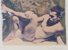 Vintage Untitled 7 (Polaroid Transfer of Young Nude Man Lying Down on Rives BFK)