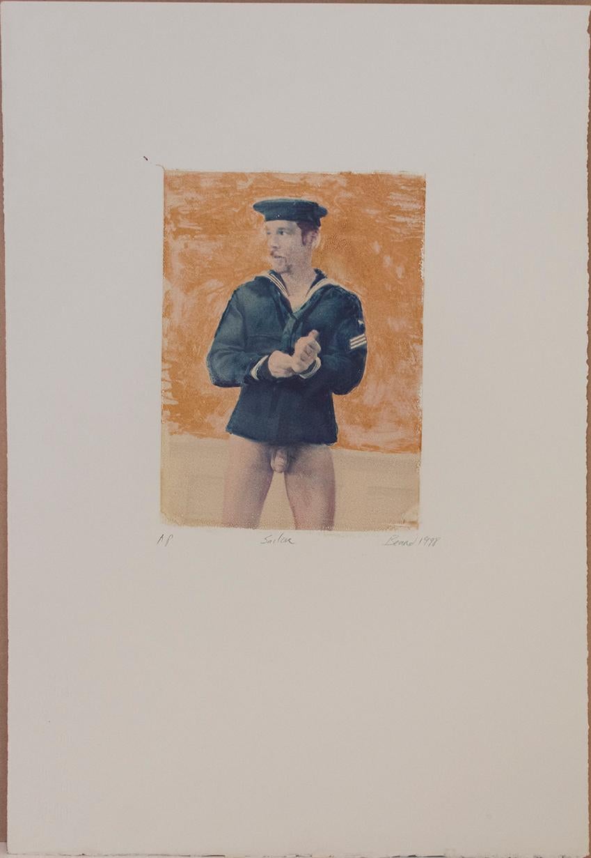 Untitled 8 (Polaroid Transfer of Young Nude Male Sailor on Rives BFK) - Photograph by Mark Beard