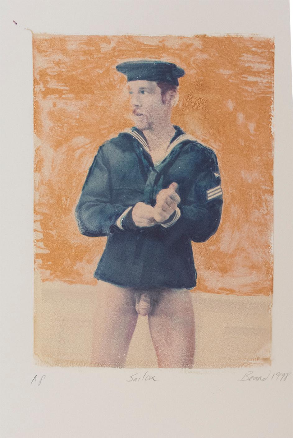 Mark Beard Color Photograph - Untitled 8 (Polaroid Transfer of Young Nude Male Sailor on Rives BFK)