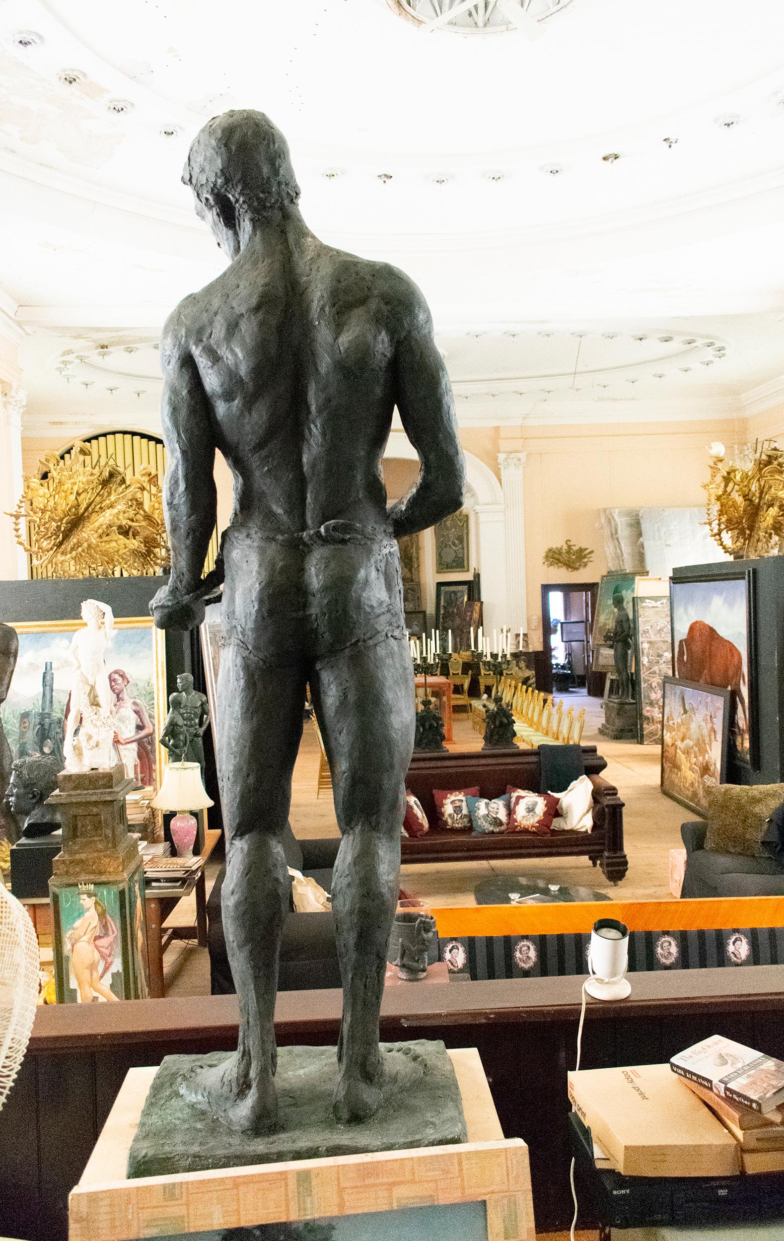 Male Athlete (Figurative Bronze Standing Sculpture of Wrestler with Singlet) - Gold Figurative Sculpture by Mark Beard