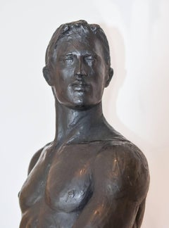 Statue d'athlète:: étude : Sculpture figurative en bronze académique d'un homme nu