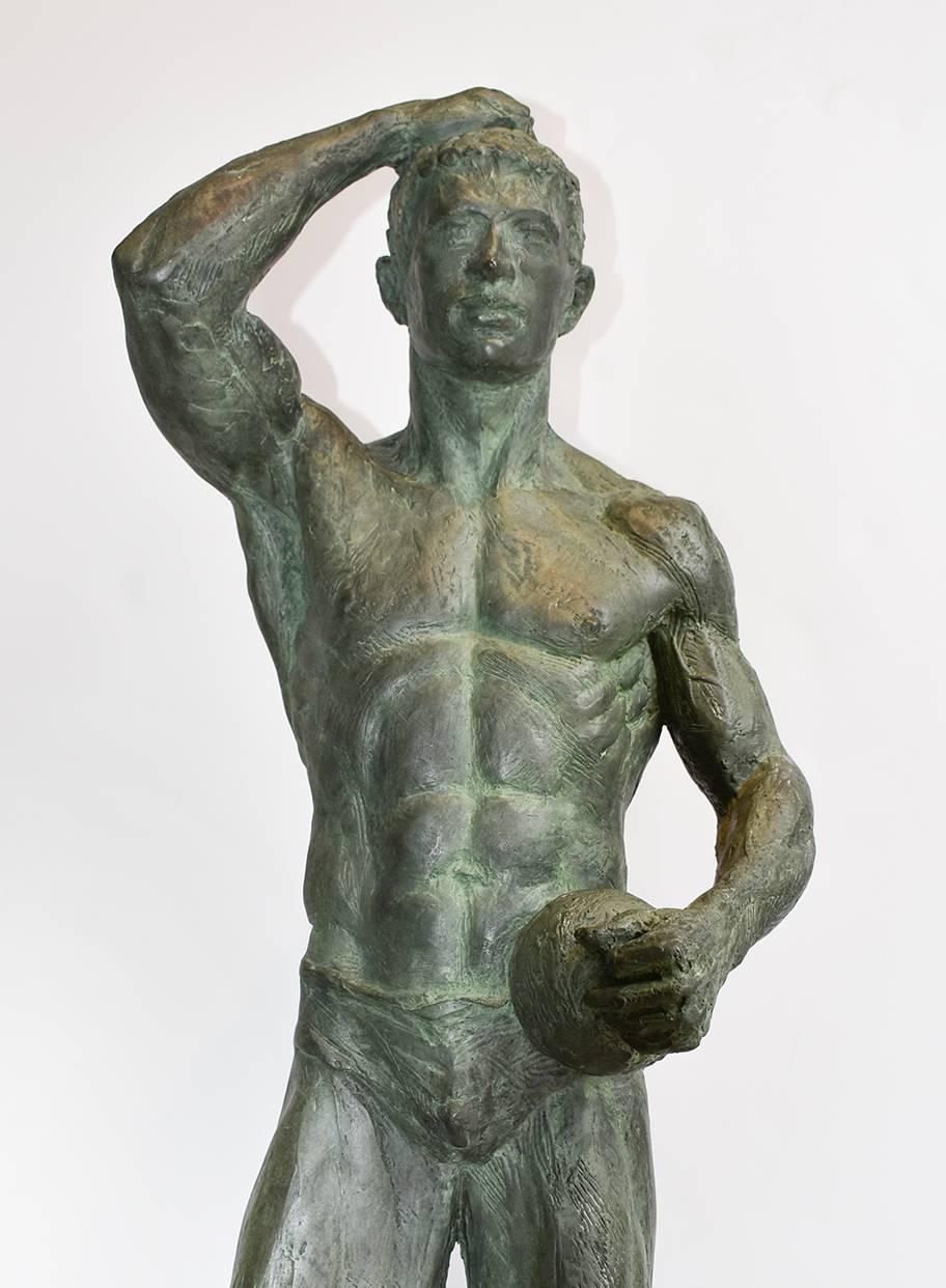 Study of Athlete (with Ball): Bronze Sculpture of Nude Male by Mark Beard 2