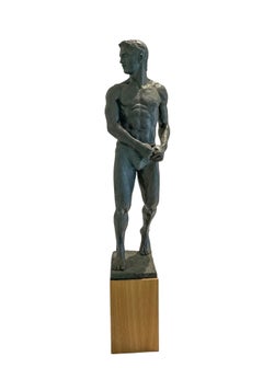 Study of Brian: Figurative Plaster Sculpture of Male Athlete by Mark Beard