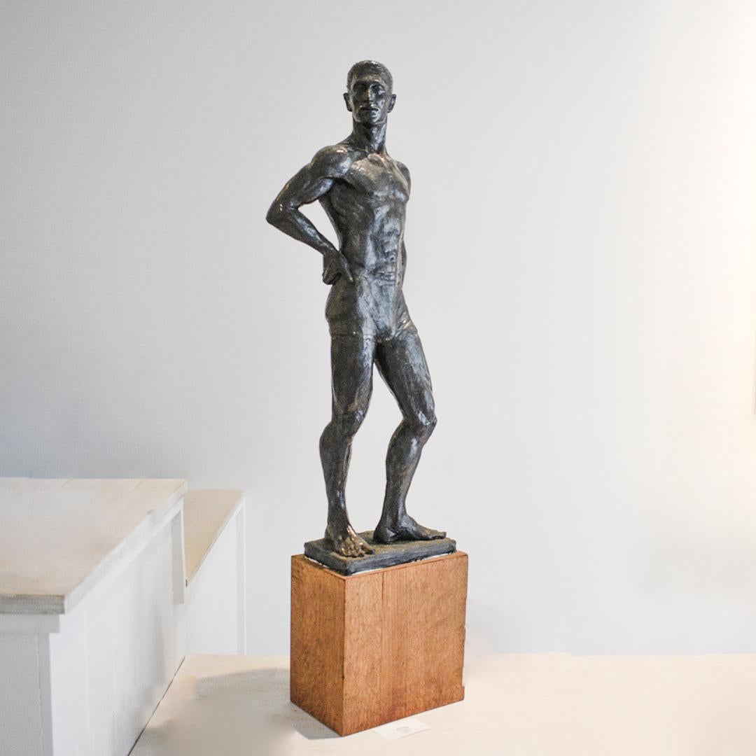 Study of Caleb: Figurative Plaster Sculpture of Male Athlete by Mark Beard 6