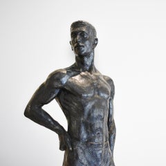 Study of Caleb: Figurative Plaster Sculpture of Male Athlete by Mark Beard