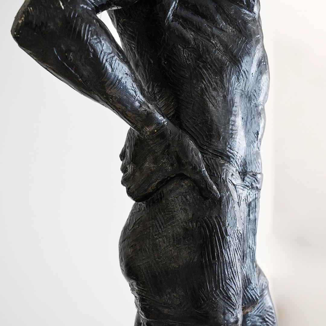 Figurative plaster sculpture of a posing male athlete with ball by Mark Beard as Bruce Sargeant (pseudonym in homage to the fashion photographer, Bruce Weber, and figurative painter, John Singer Sargent)
