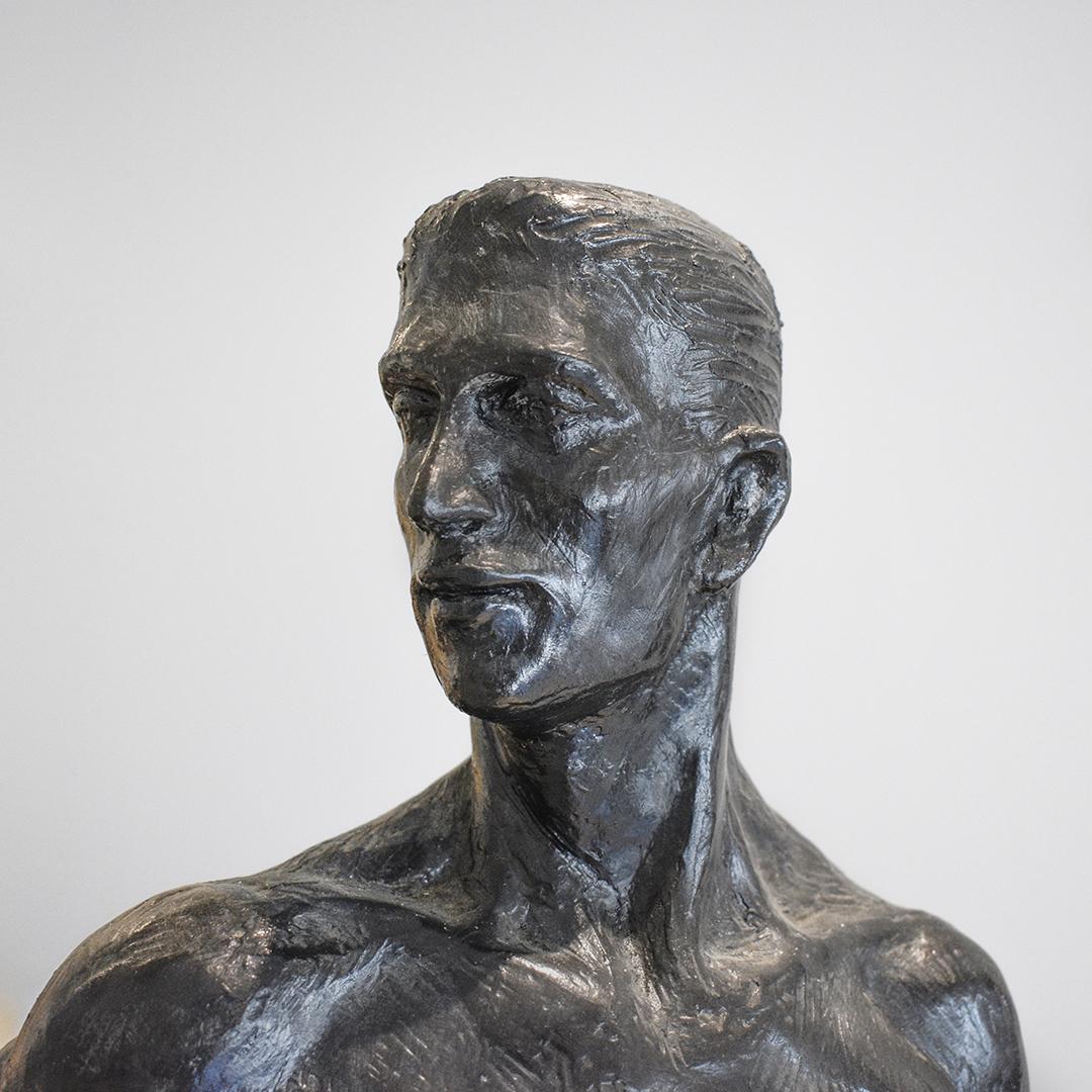 Study of Caleb: Figurative Plaster Sculpture of Male Athlete by Mark Beard 1