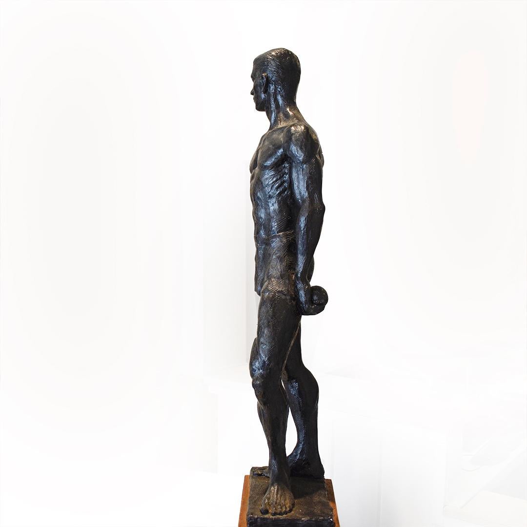 Study of Caleb: Figurative Plaster Sculpture of Male Athlete by Mark Beard 2