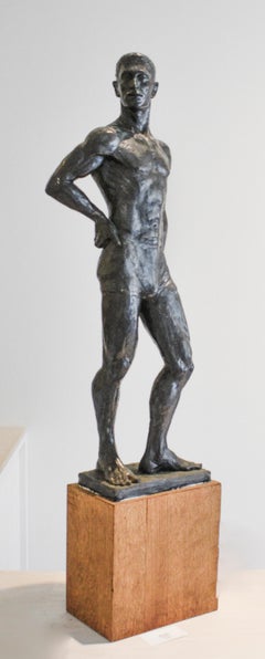 Study of Caleb: Figurative Plaster Sculpture of Male Athlete by Mark Beard