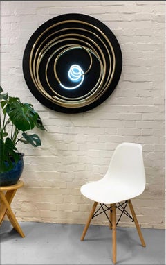 Mark Beattie - Contemporary 24ct gold plated copper, white neon on steel disk