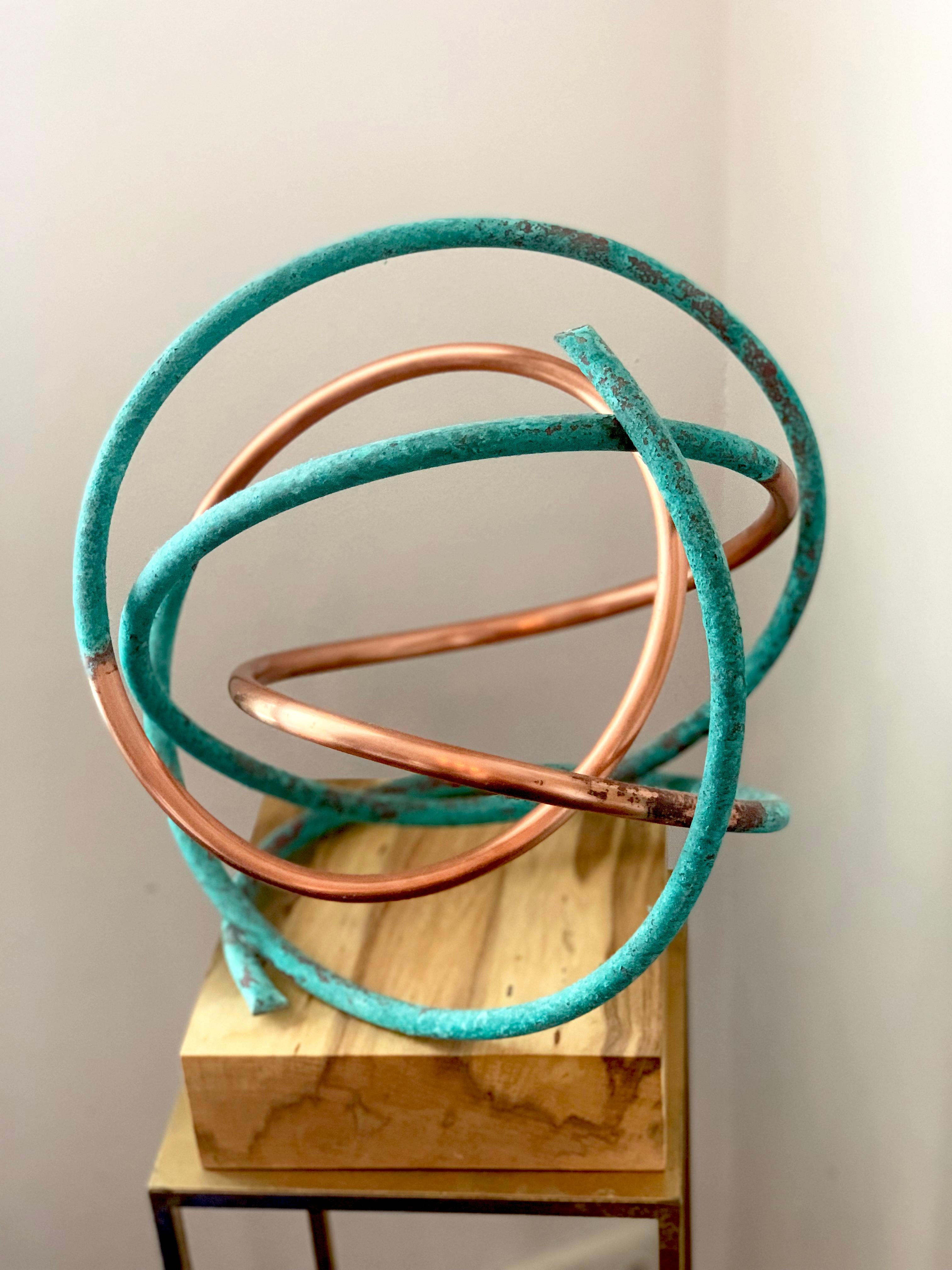 Copper in Verdigris Sculpture - Weather and polished copper on sycamore base 7