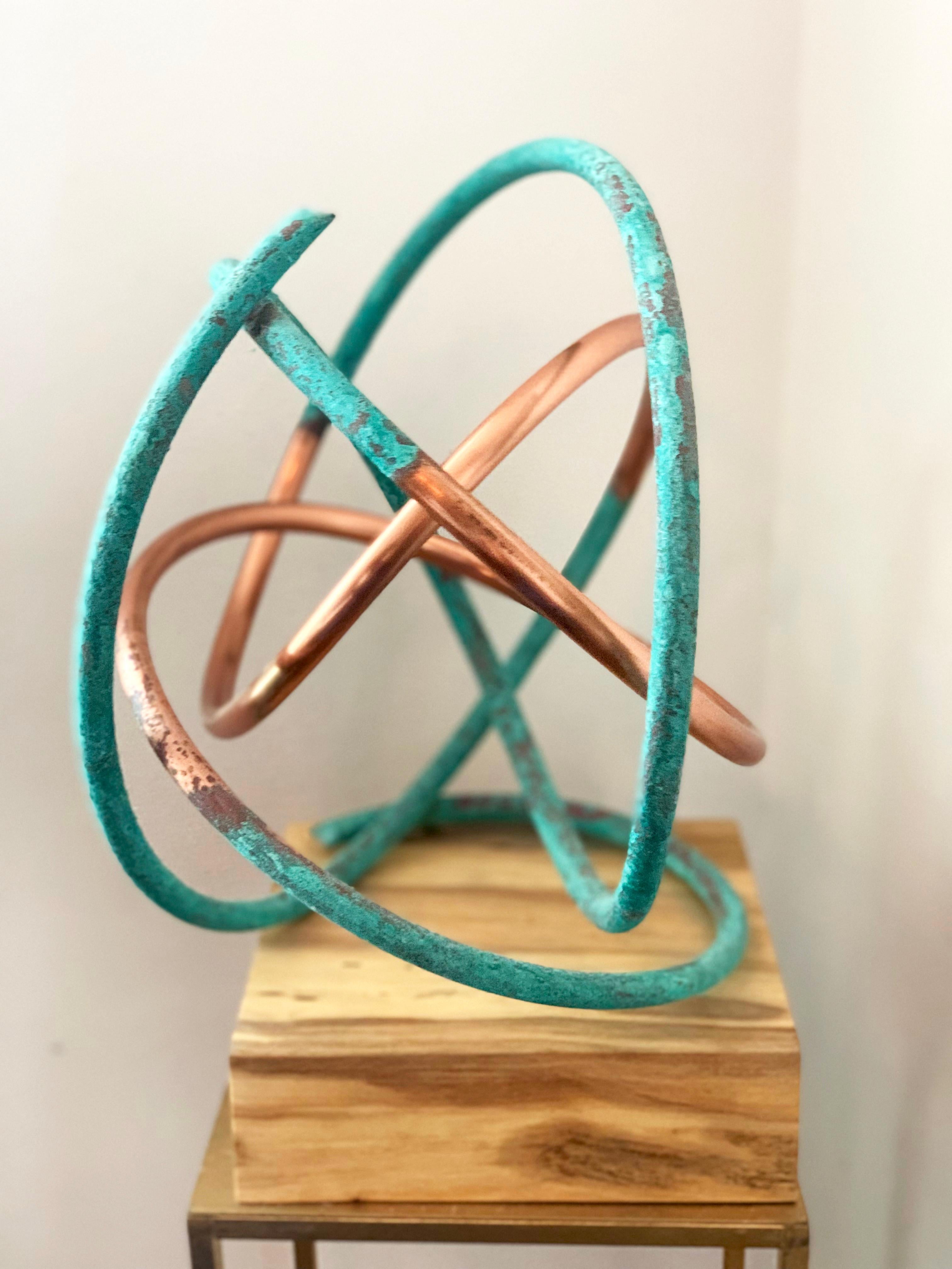 Copper in Verdigris Sculpture - Weather and polished copper on sycamore base 8