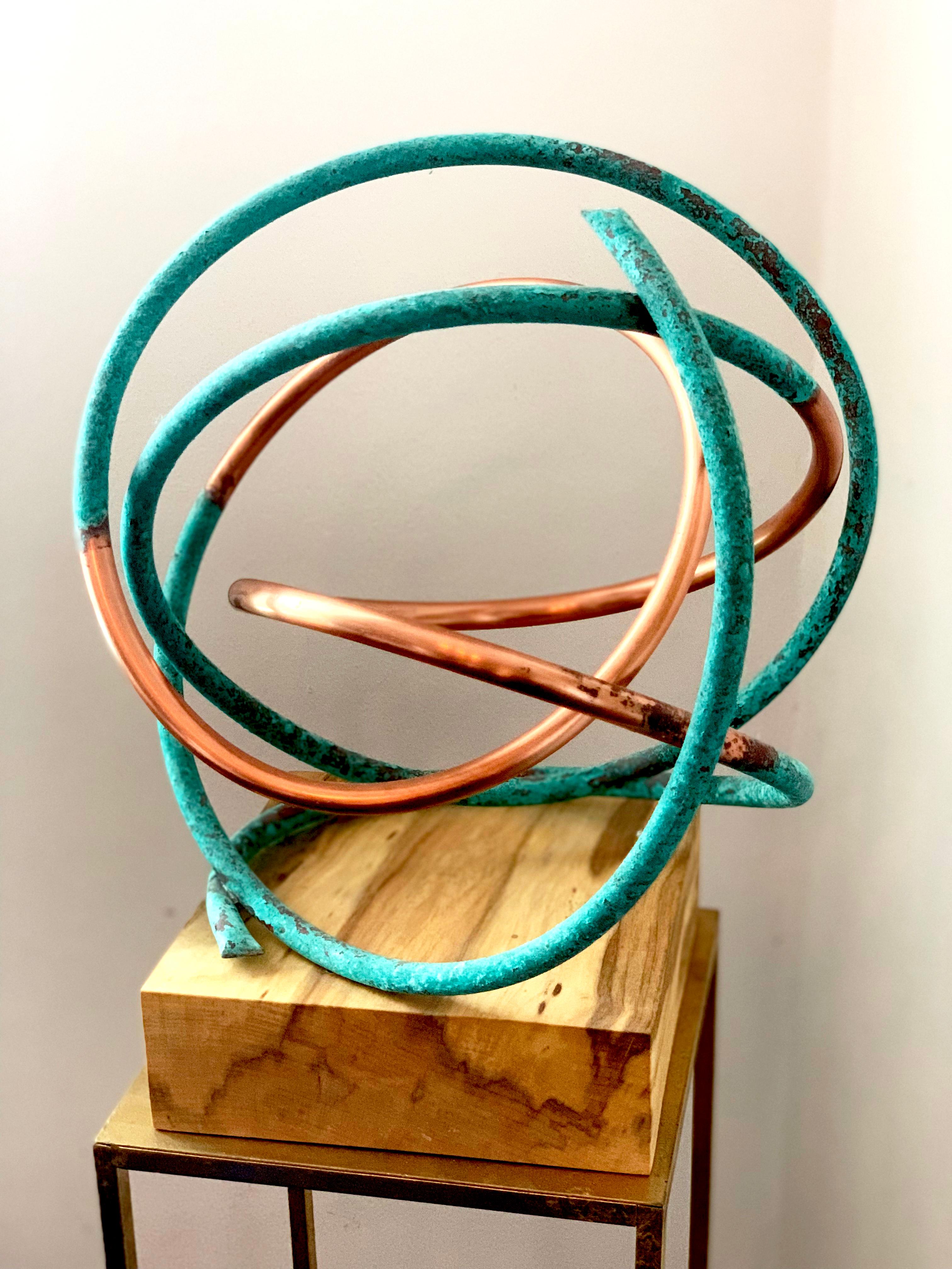 Copper in Verdigris Sculpture - Weather and polished copper on sycamore base 2