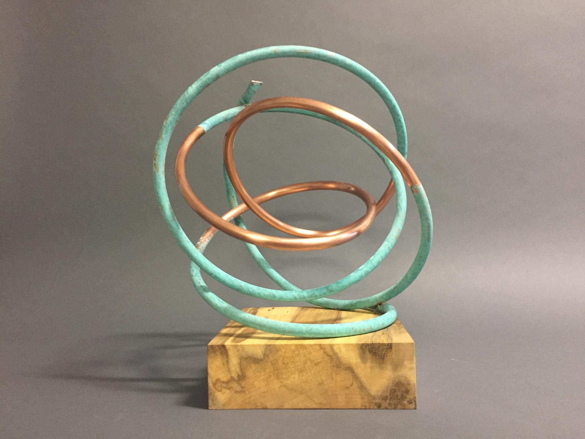 Copper in Verdigris Sculpture - Weather and polished copper on sycamore base 3