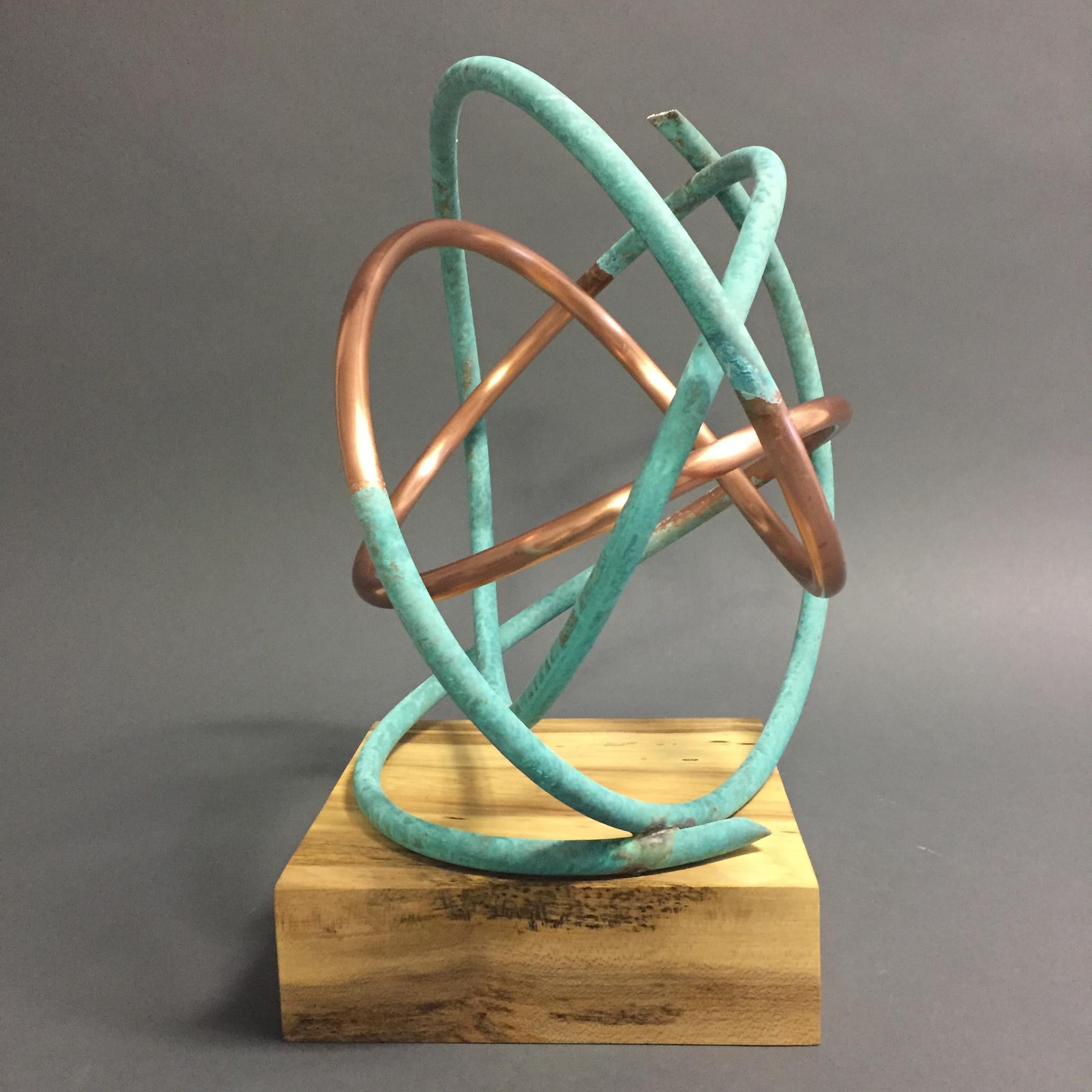 Copper in Verdigris Sculpture - Weather and polished copper on sycamore base 4