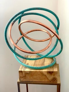 Copper in Verdigris Sculpture - Weather and polished copper on sycamore base