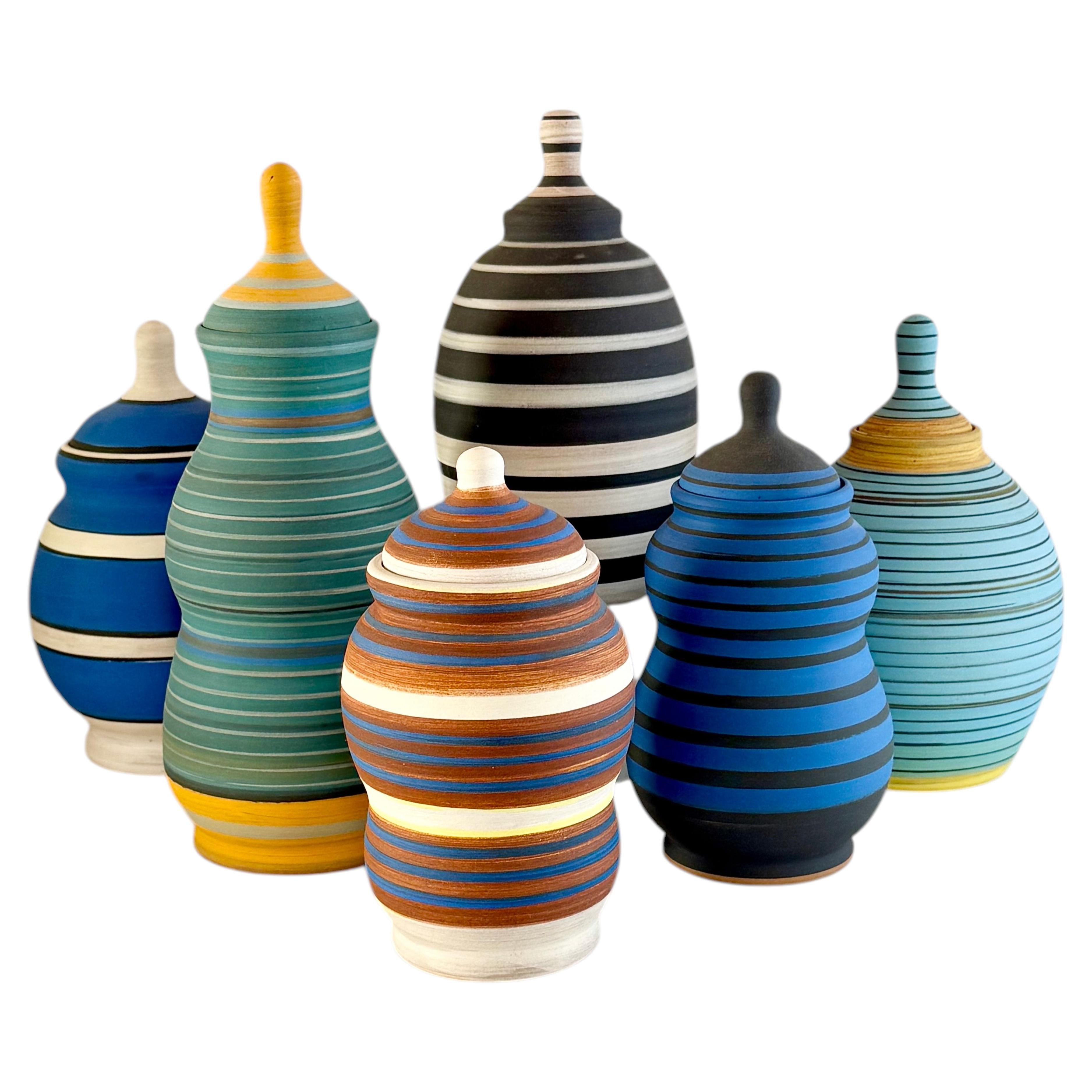 Mark Boguski Lidded Ceramic Jars, Mid-Century Design, c1970s, USA For Sale