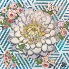 "Crosshatch Teal" - Contemporary Op-Art Pop Art Paintings - Floral - Jasper John