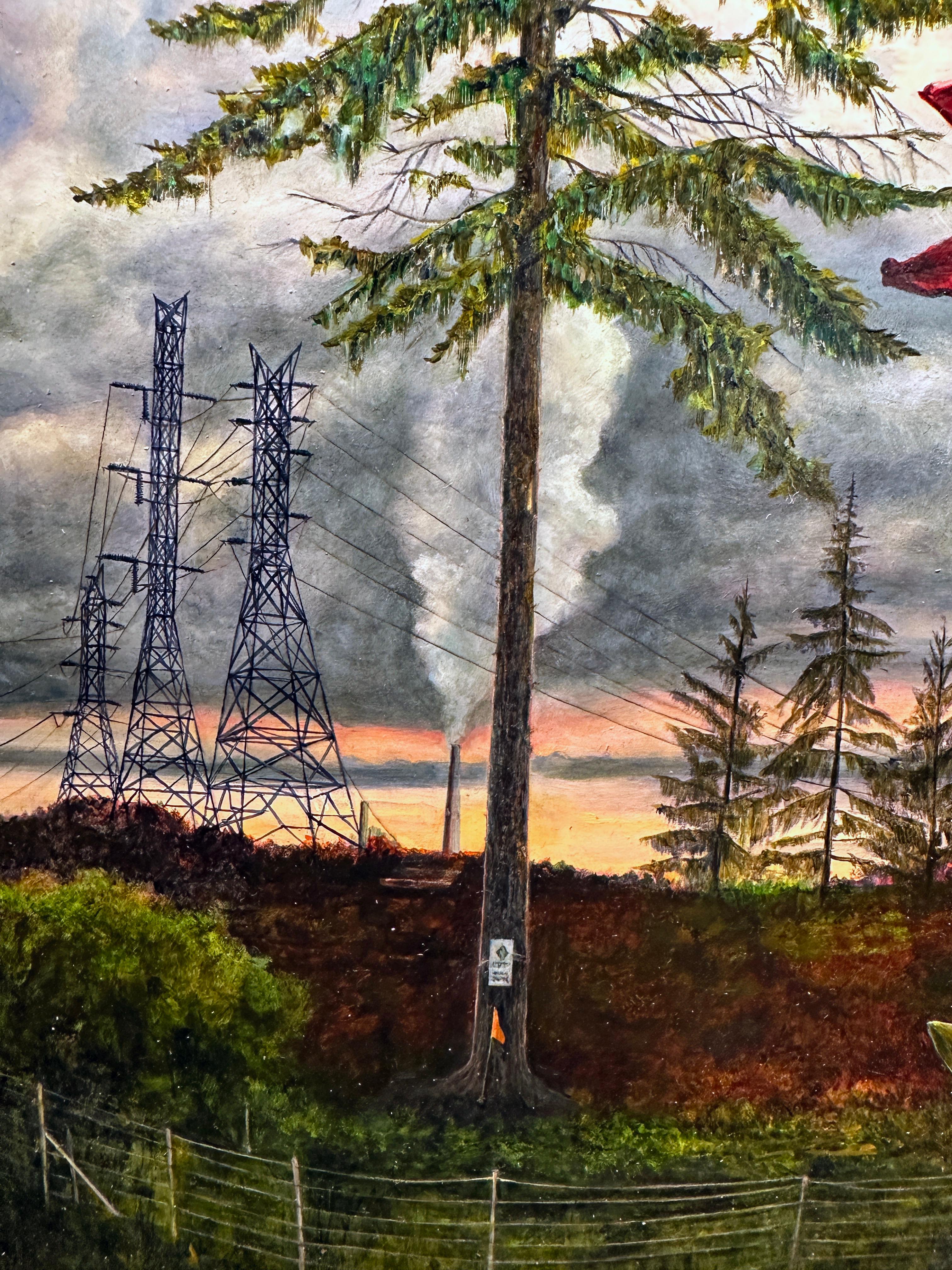 Credulity Lost - Oil Still Life Landscape with Rural and Urban Symbolism - Painting by Mark Bowers