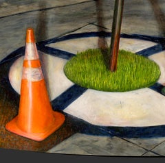 Petites maisons bleues - Nature morte à l'huile avec symbolisme rural et urbain