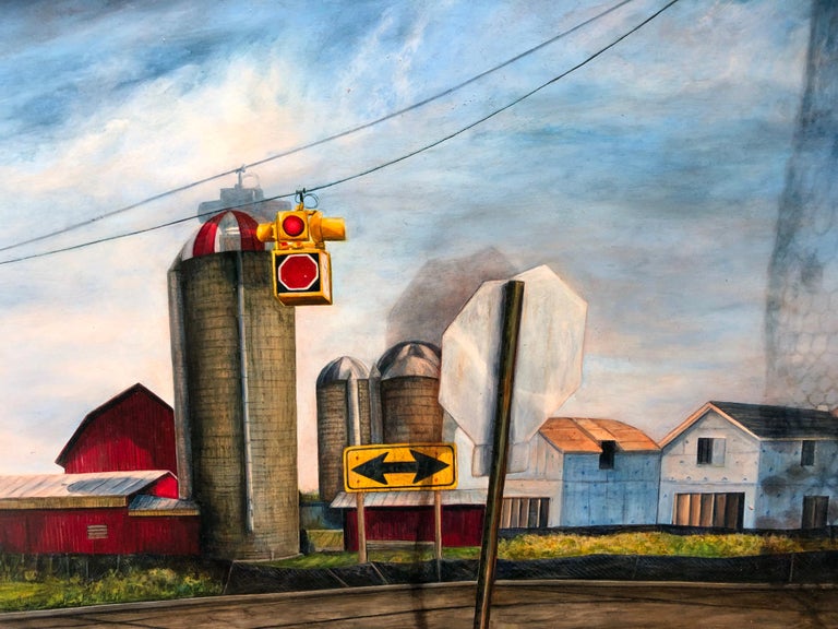 Mark Bowers Little Blue Houses Oil Still Life Landscape with Rural