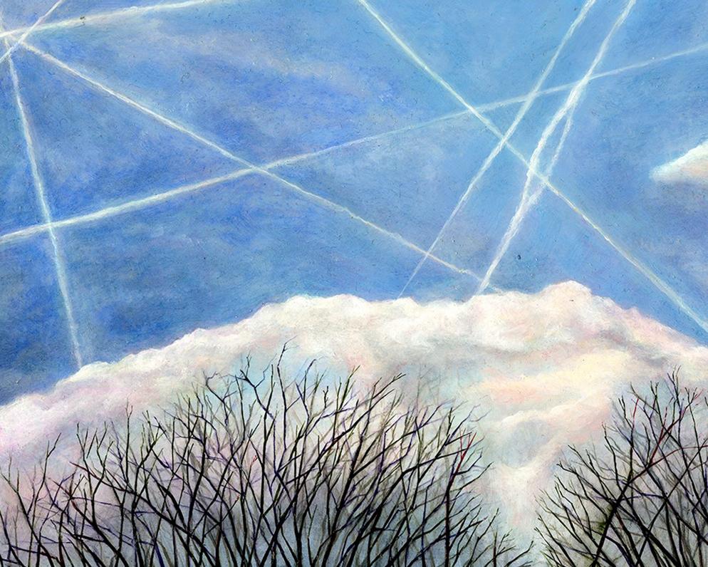True North - identité, ciel bleu surréaliste avec marques de nuages typiques - Bleu Still-Life Painting par Mark Bowers