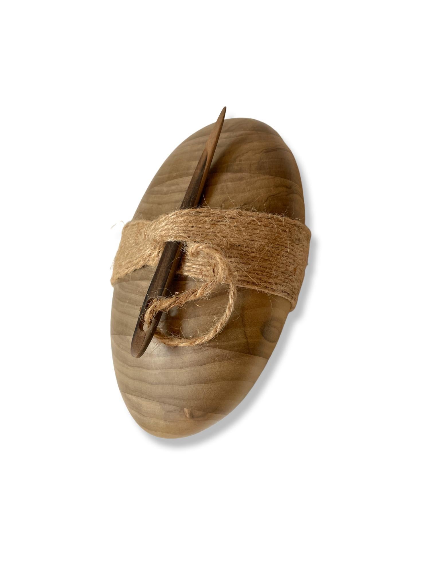 Kindred, Vessel with Wooden Needle, Poplar Wood Sculpture - Brown Abstract Sculpture by Mark Bowers