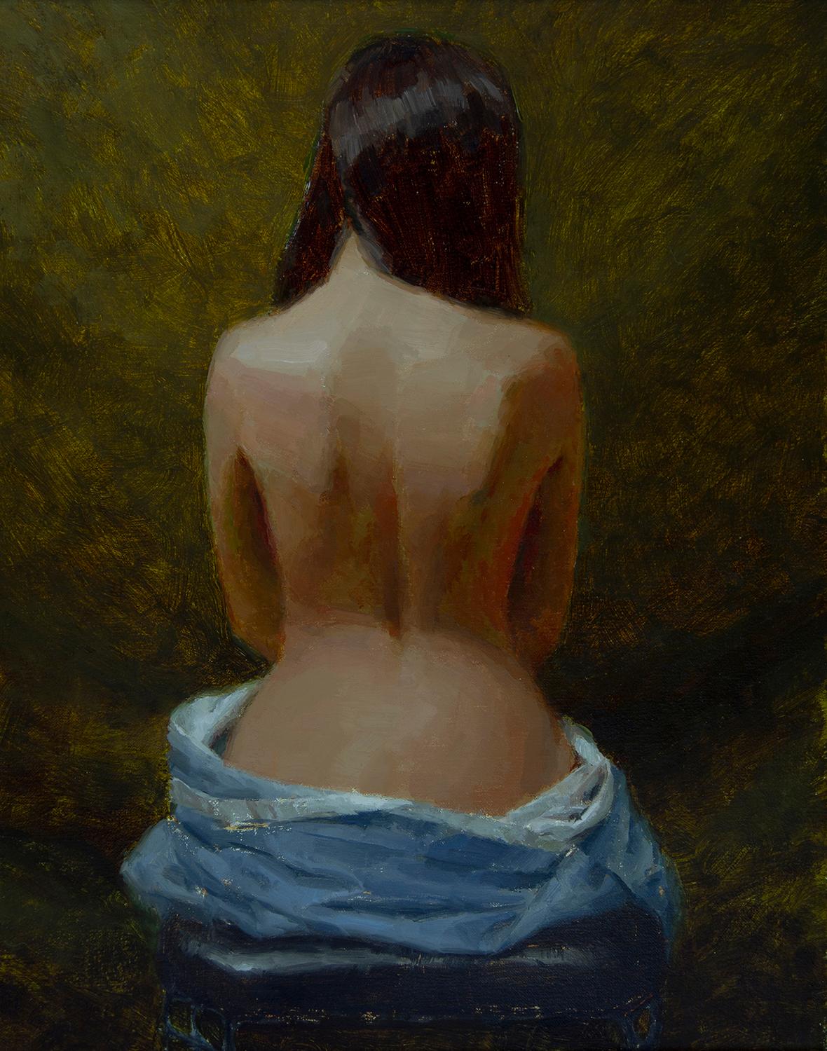 Mark Bradley Schwartz Portrait Painting - "Back View 11, " Oil Painting