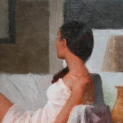 "Draped in White" di Mark Bradley Schwartz, Pittura a olio originale, Ritratto
