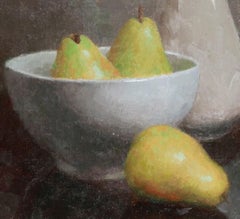 "Four Pears" (2023) by Mark Bradley Schwartz, Original Oil Painting, Still Life
