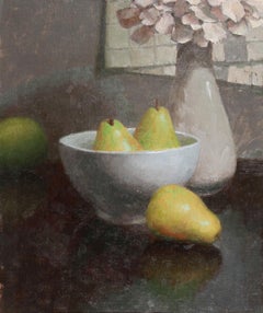 "Four Pears" (2023) by Mark Bradley Schwartz, Original Oil Painting, Still Life