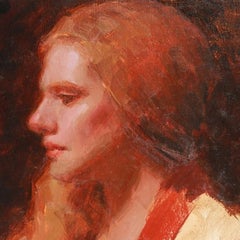 "Julie de rojo" (2023) de Mark Bradley Schwartz, Pintura al óleo original, Retrato