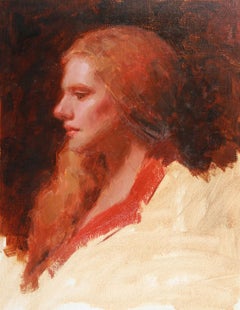 "Julie de rojo" (2023) de Mark Bradley Schwartz, Pintura al óleo original, Retrato
