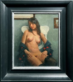 "Looking Away" by Mark Bradley Schwartz, Oil Painting, Female Nude Portrait