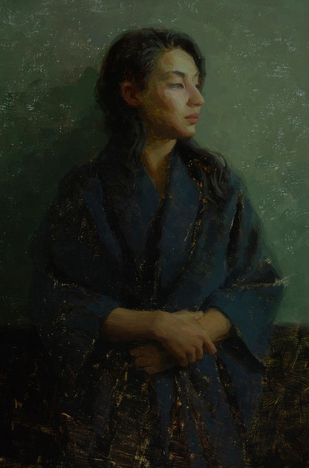 "Lynda in Blue and Green," Oil Painting