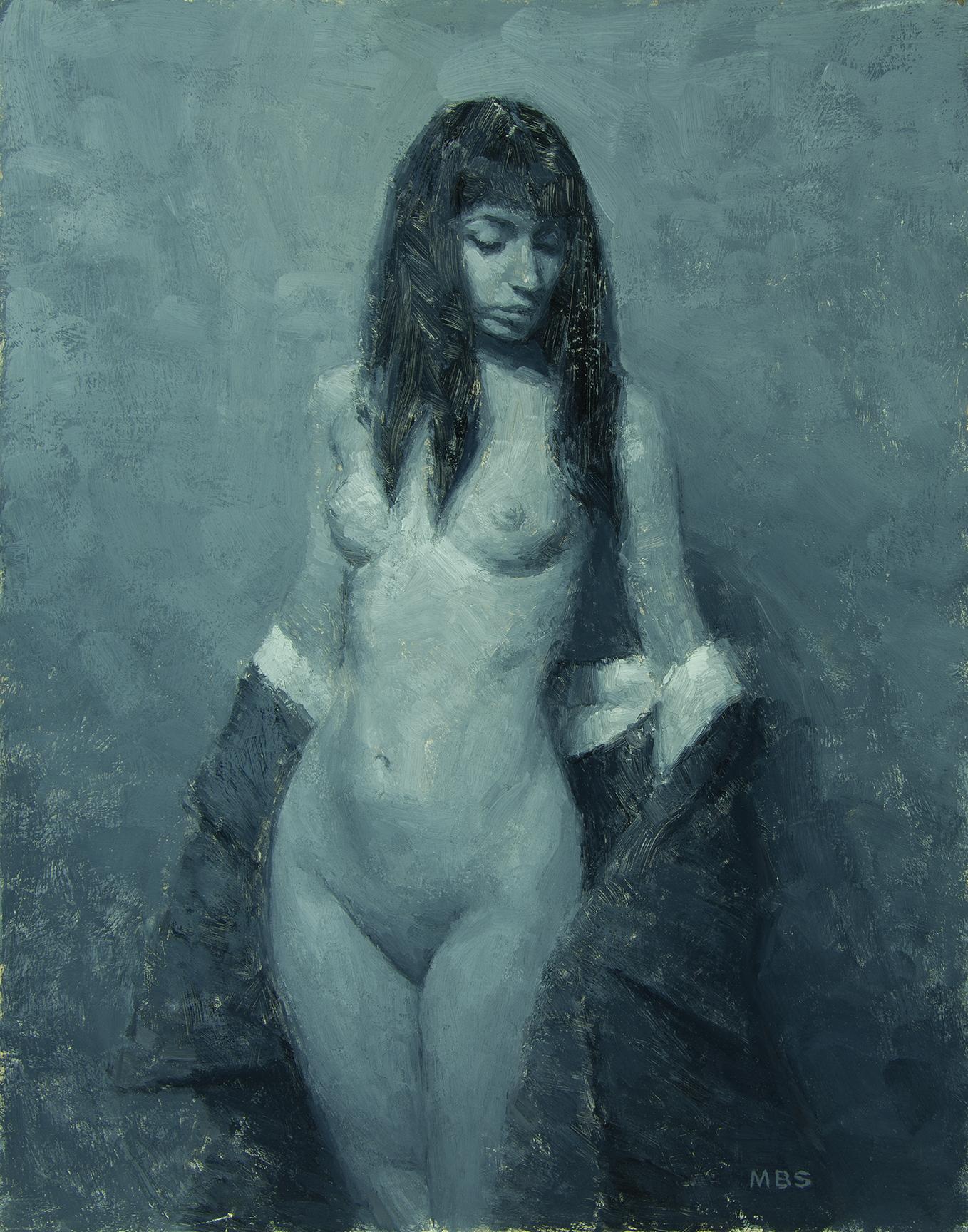 "Revelation 1" di Mark Bradley Schwartz è un olio originale su tavola che raffigura un nudo femminile in una tavolozza monocromatica. 

Originario dell'Illinois, An He ha iniziato la sua vita professionale come graphic designer e art director a St.