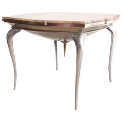 Mark Brazier Jones Einzigartiger signierter zentraler Tisch aus Stahl und Marmor, Mid-Century