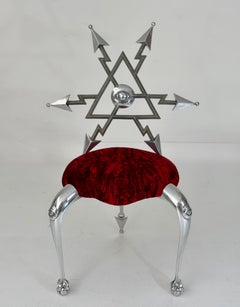 Mark Brazier-Jones Sculptural Aluminum Chair, Red Velvet Seat, 1992
