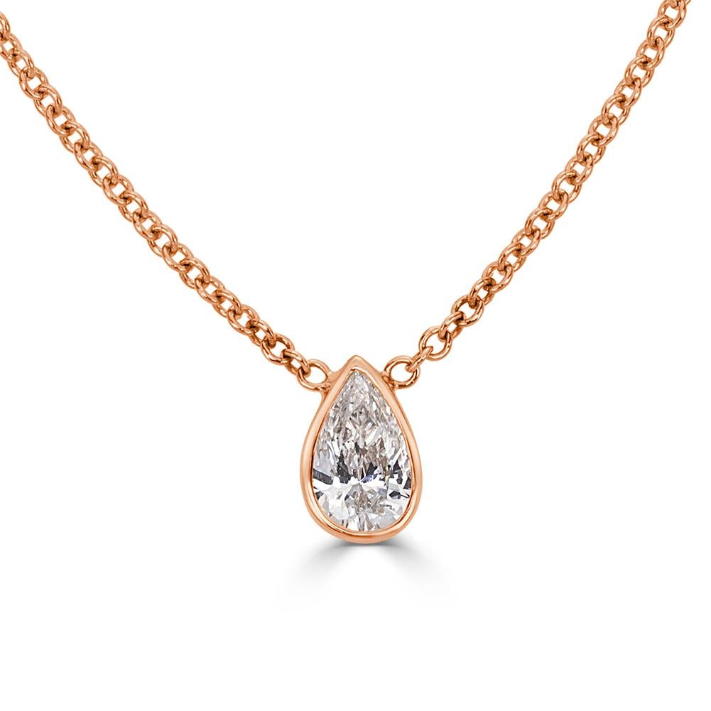 Women's or Men's Mark Broumand 0.20 Carat Love Water Pear Shaped Diamond Pendant in Rose Gold For Sale
