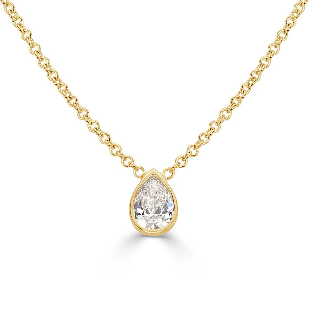 Women's or Men's Mark Broumand 0.20 Carat Love Water Pear Shaped Diamond Pendant in Yellow Gold For Sale