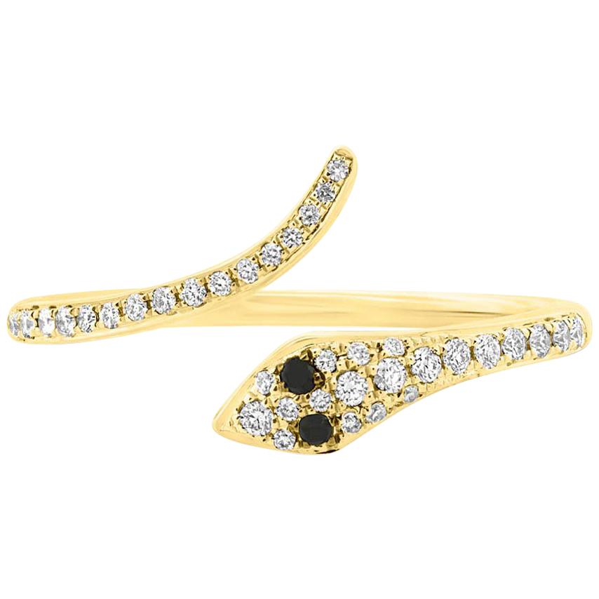 Mark Broumand, bague serpent fantaisie en or 14 carats avec diamants noirs et blancs de 0,20 carat