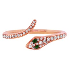 Mark Broumand 0.21ct Green Garnet and White Diamond Snake Ring in 14 Karat Gold