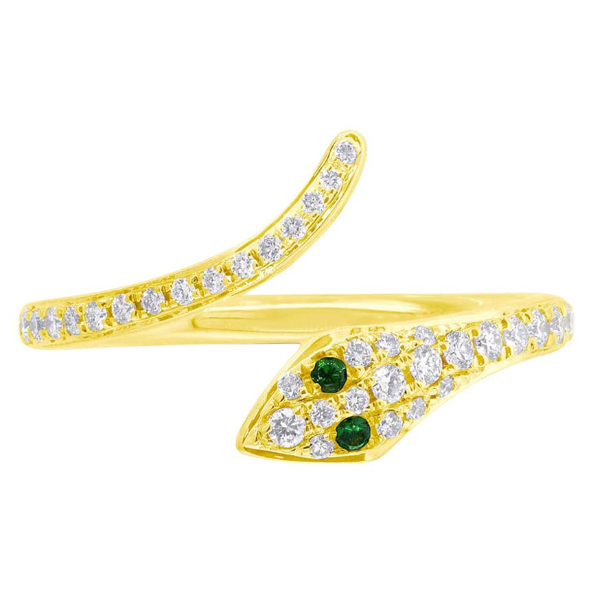 Mark Broumand 0.21ct Green Garnet and White Diamond Snake Ring in 14k Yellow  For Sale