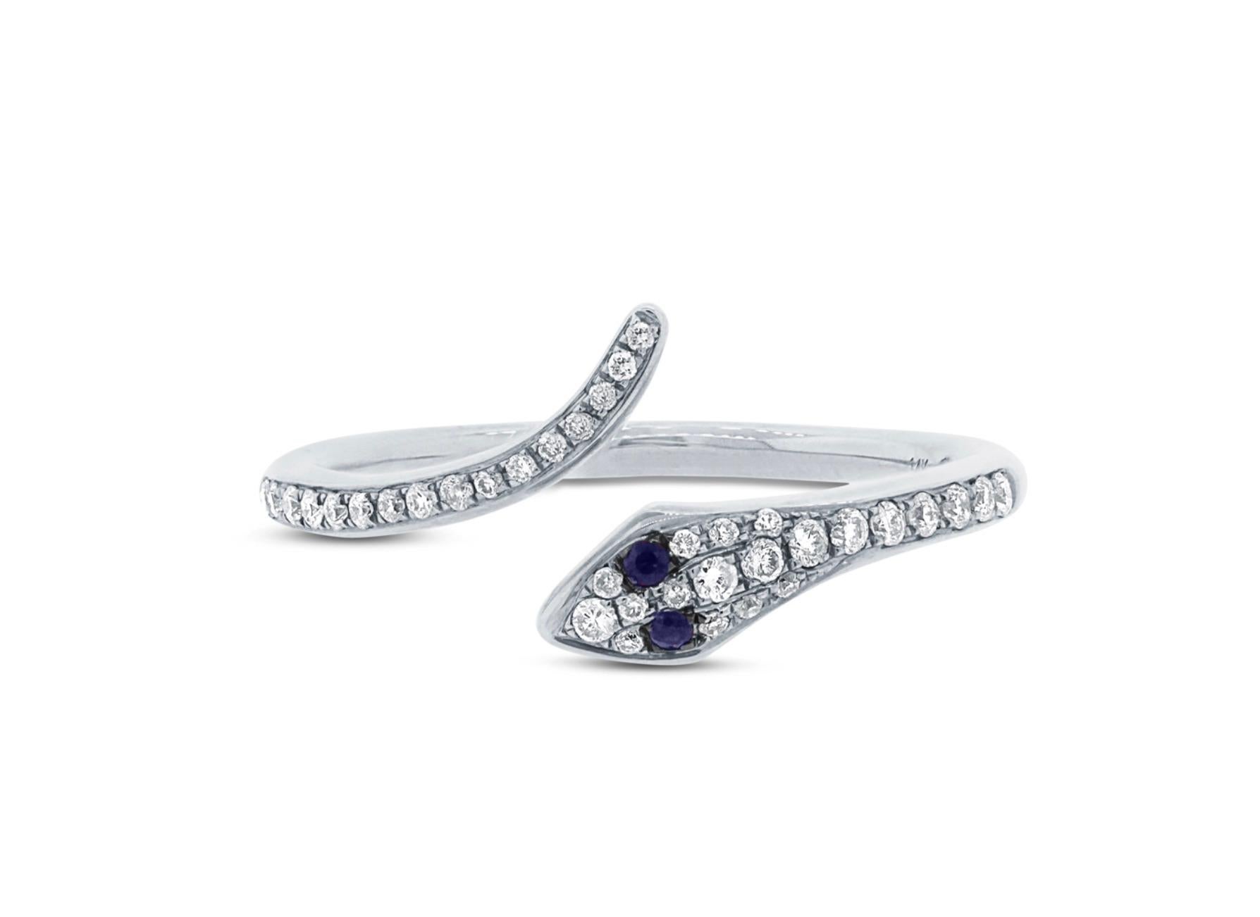 Women's or Men's Mark Broumand 0.22 Carat Blue Sapphire and White Diamond Snake Ring in 14k White For Sale