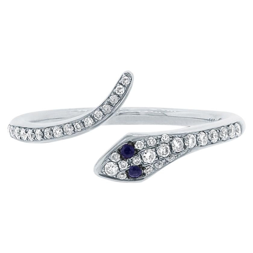 Mark Broumand 0.22 Carat Blue Sapphire and White Diamond Snake Ring in 14k White For Sale