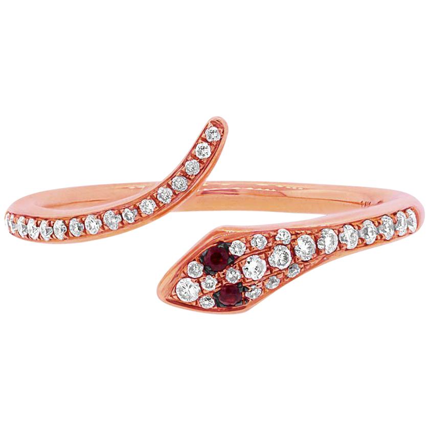 Mark Broumand, bague serpent en or rose 14 carats avec rubis et diamants de 0,22 carat