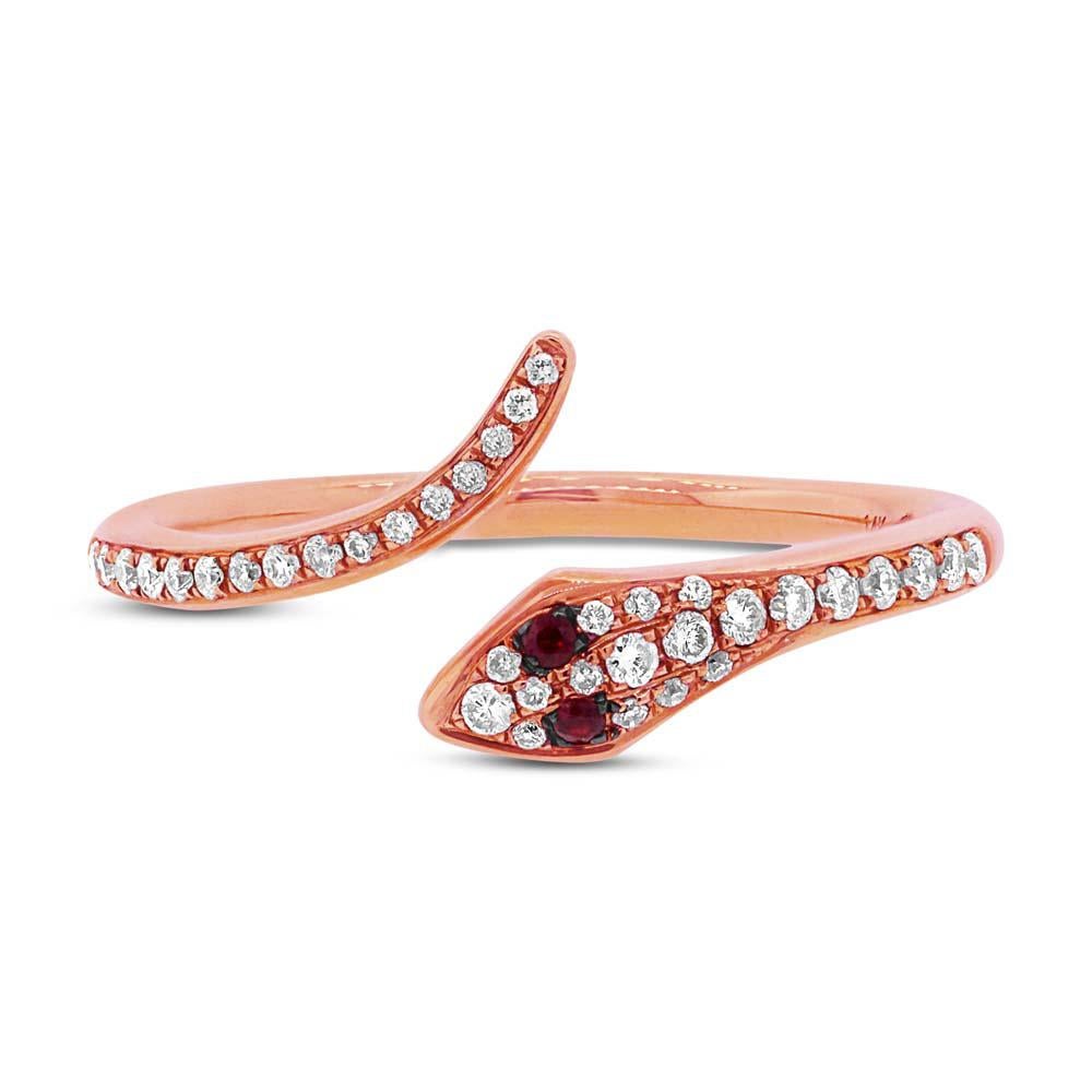 Women's or Men's Mark Broumand 0.22 Carat Ruby and Diamond Snake Ring in 14 Karat Rose Gold For Sale