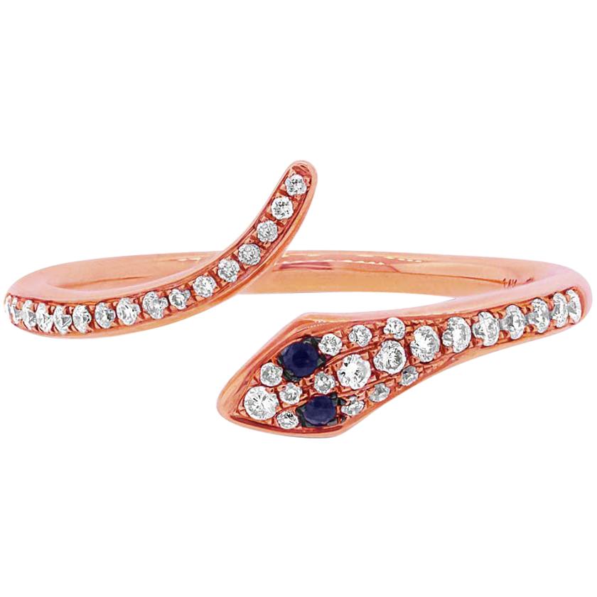 Mark Broumand 0.22ct Blue Sapphire and White Diamond Snake Ring in 14k Rose Gold For Sale