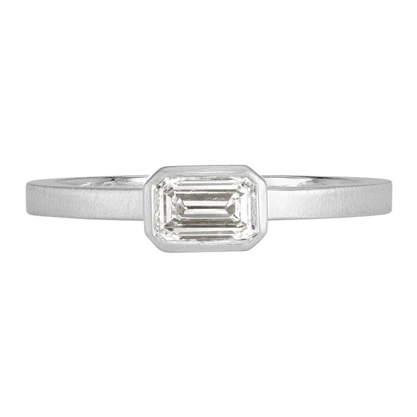 Mark Broumand 0.45 Carat Emerald Cut Bezel Set Diamond Ring in Platinum For Sale